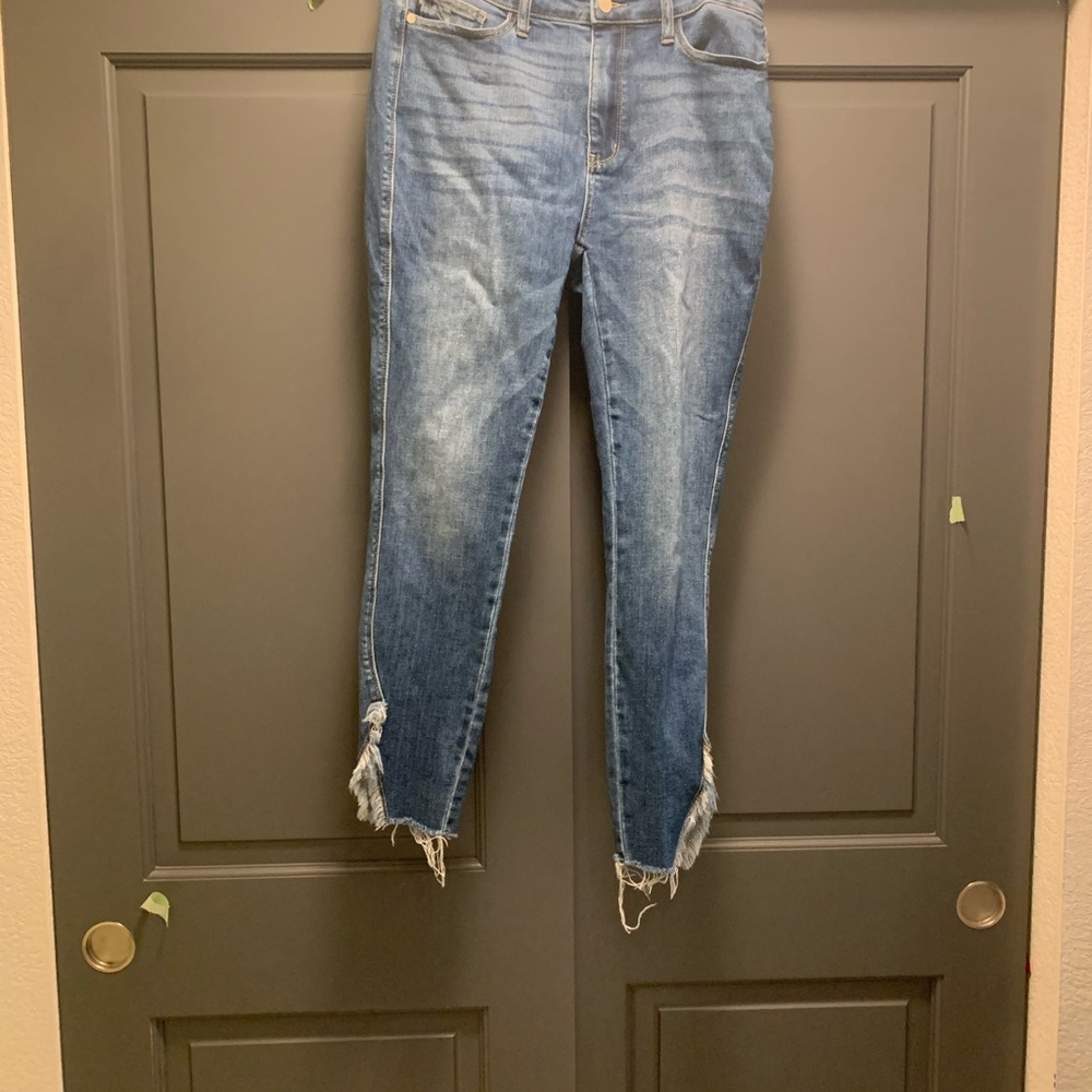 Judy Blue Skinny  Shark bite Blue Jeans with Vintage Distressing